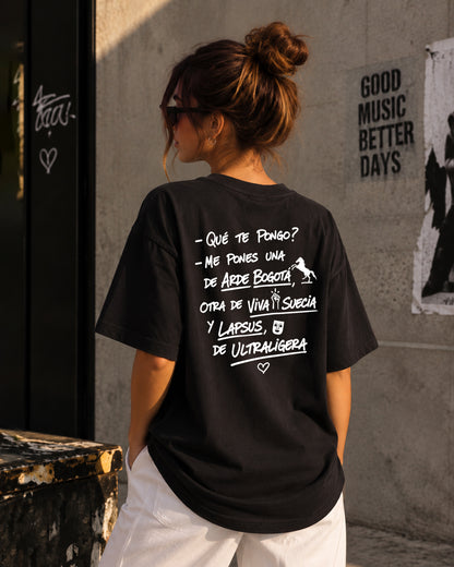 CAMISETA ¿QUÉ TE PONGO? OVERSIZE CHICA NEGRA