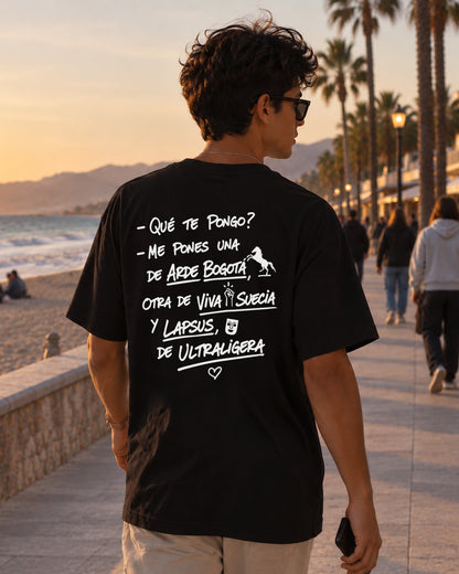 CAMISETA ¿QUÉ TE PONGO? NEGRA OVERSIZE CHICO