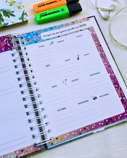 AGENDA MUSICAL 2027 · Regalo para amantes de la música, con canciones, pegatinas y guardapulseras